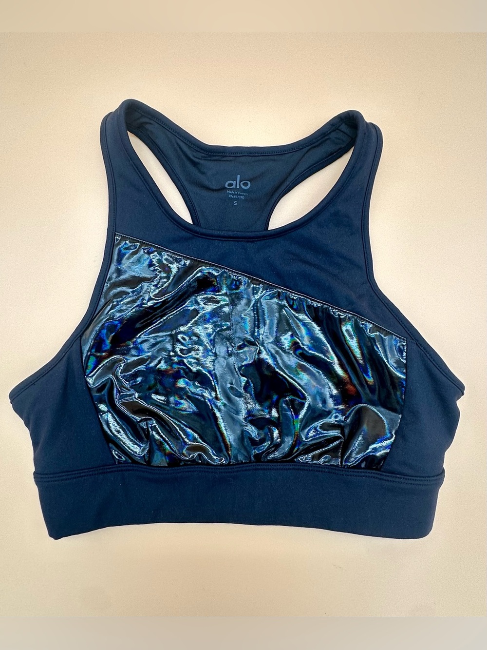 ALO Yoga Black Metallic Iridescent Racerback Sports Bra Size S